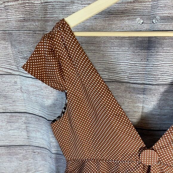 Anthro Trovata Rust/White Silk Double V-Neck Silk Lined Dress Sz L - Picture 6 of 6